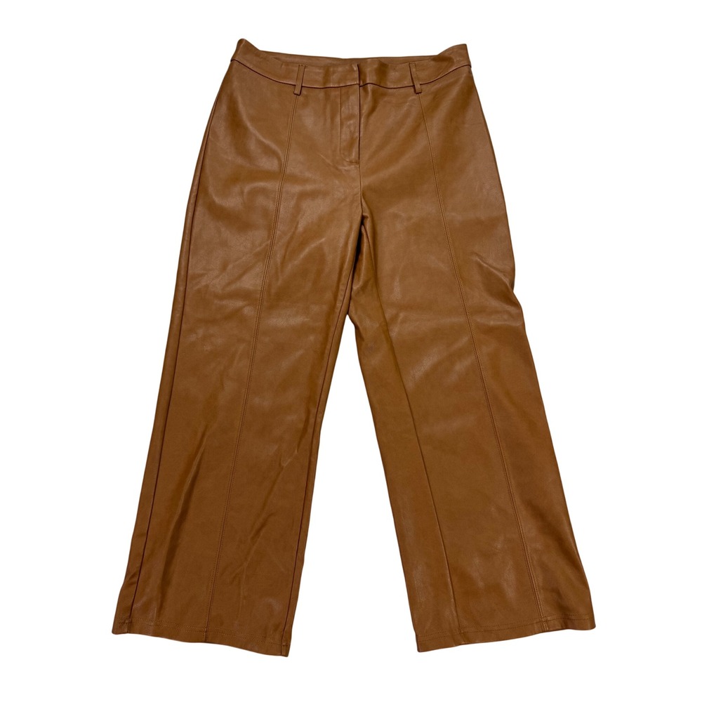 7 For All Mankind Faux Leather Pants Womens M Brown Excellent Wide Leg Seamed